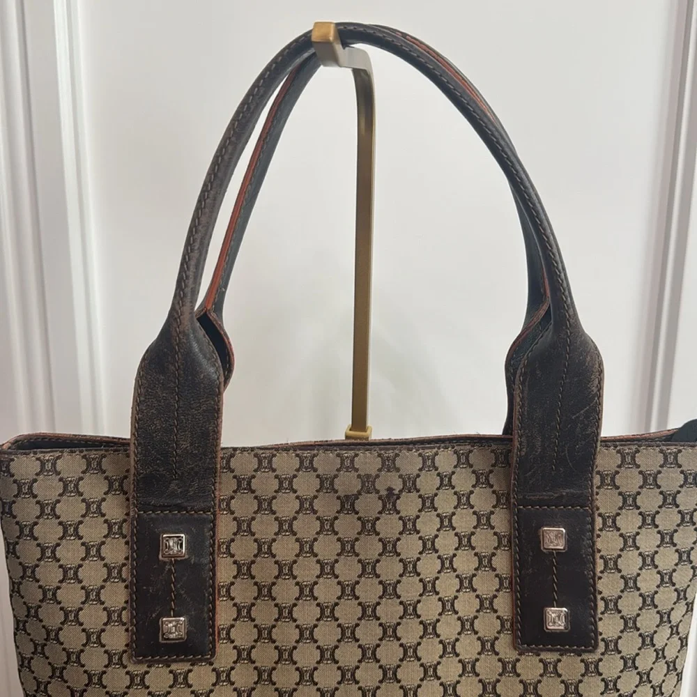 Celine Brown Monogram Canvas Satchel with Dark Brown Trim - Picture 6 of 13
